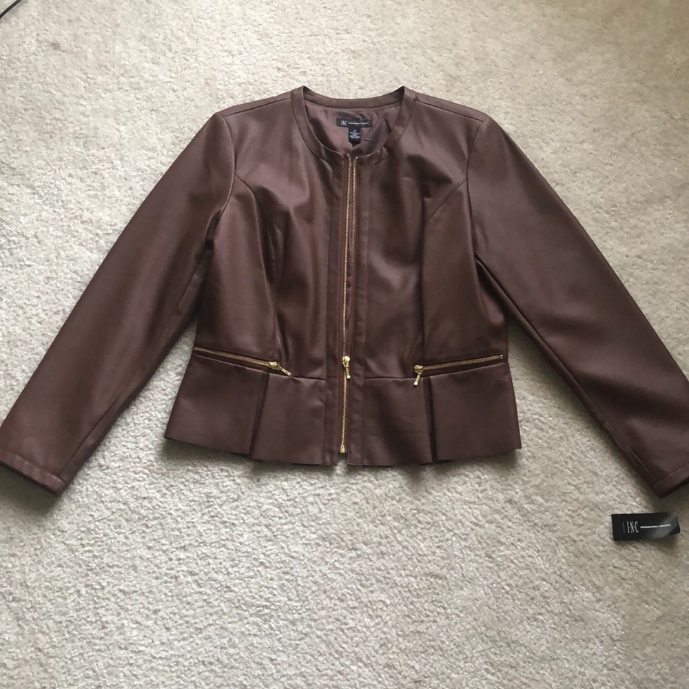 Peplum Waist Faux Leather Jacket